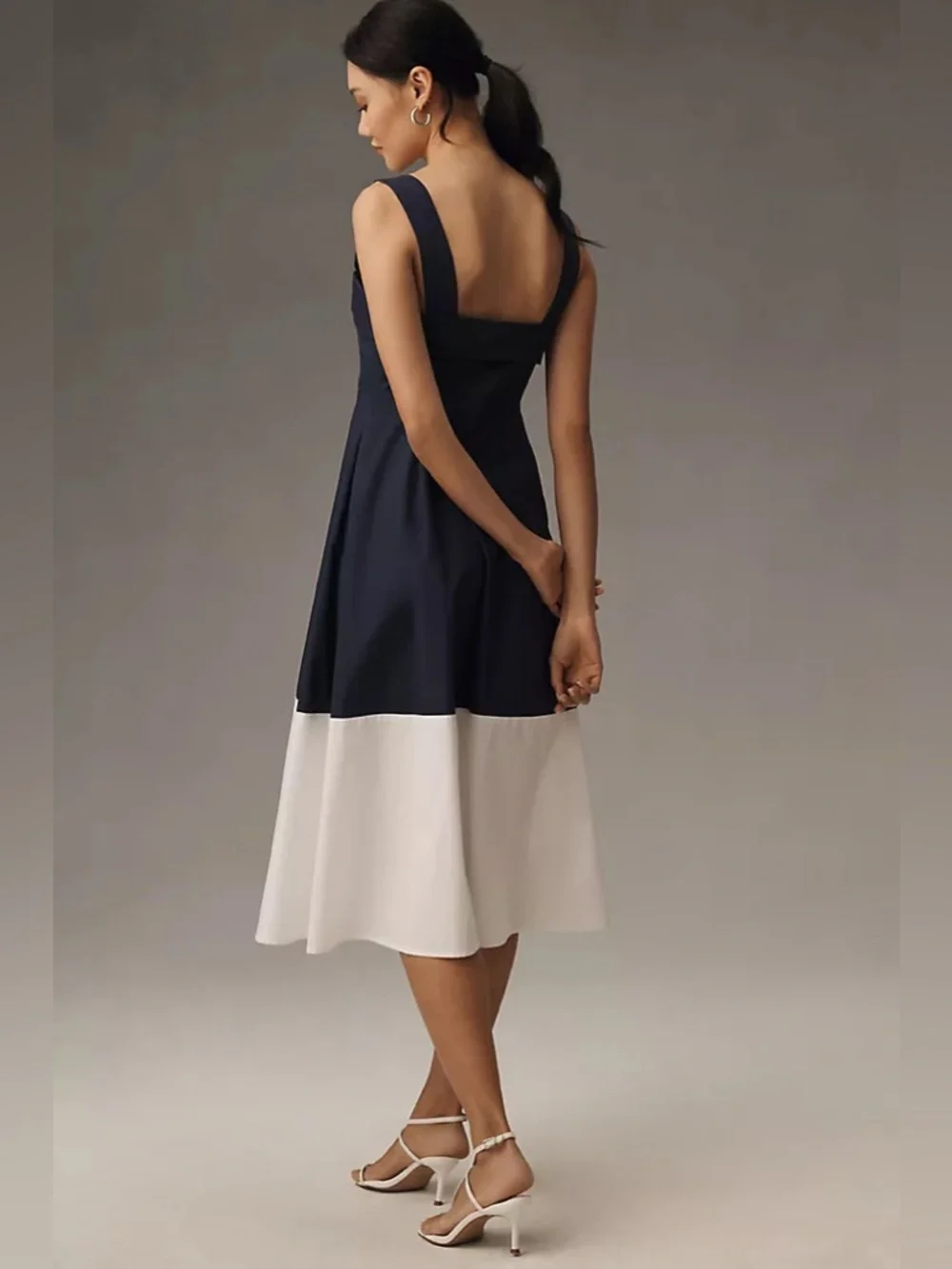 NEW English Factory Navy and White Button Down 70's Vibes Chic Preppy A Line M - Picture 2 of 12